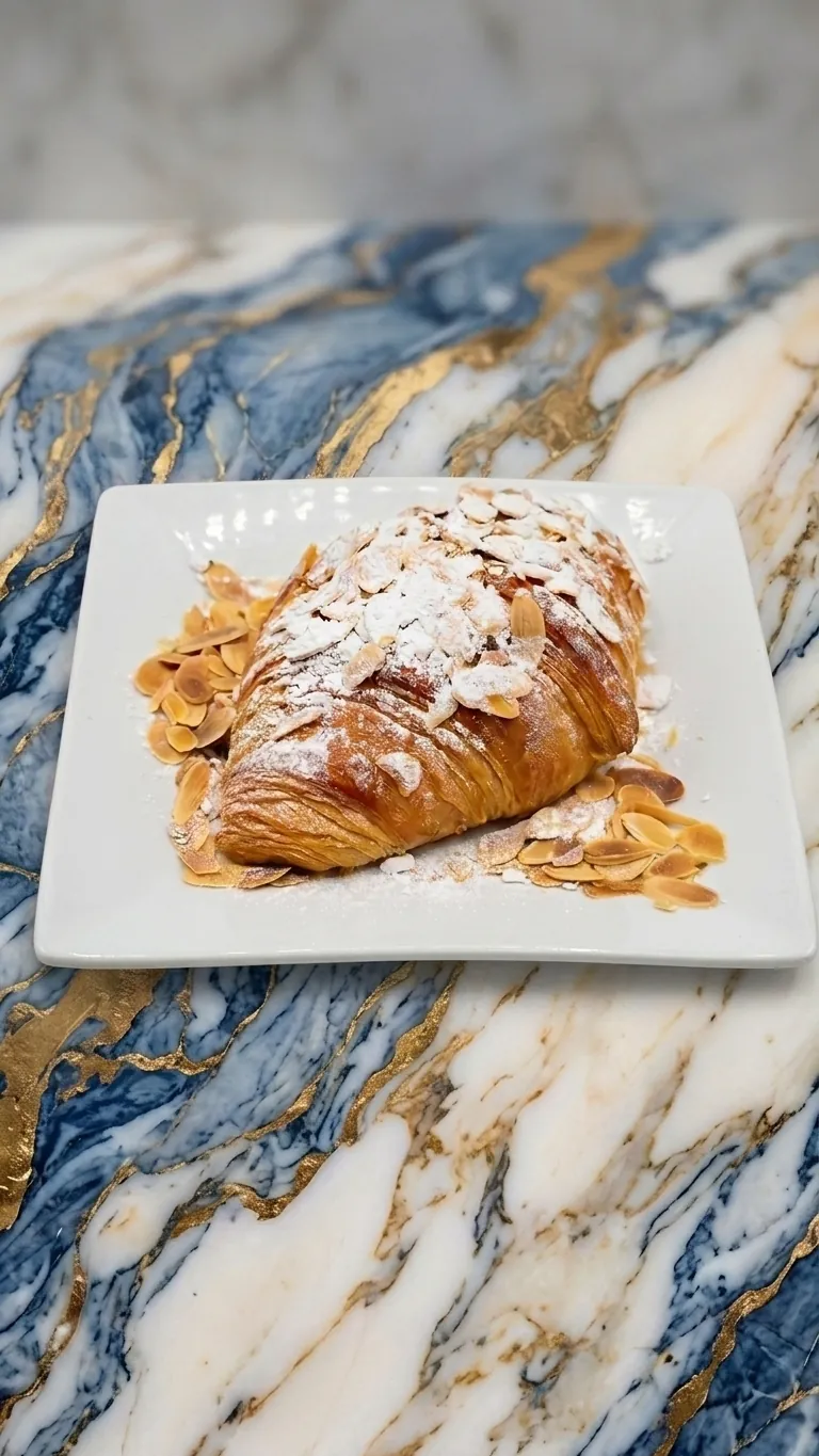 Almond croissant with powdered sugar